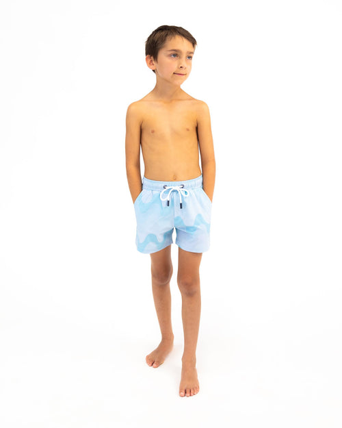Sharkies Swimwear Mint Wave Swim Shorts featuring a refreshing mint green color with wave pattern. Stylish and comfortable swimwear perfect for a day at the beach or pool.