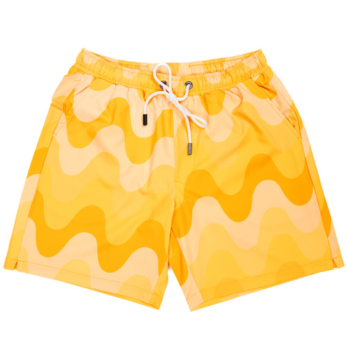 Men Yellow Waves Swim Shorts
